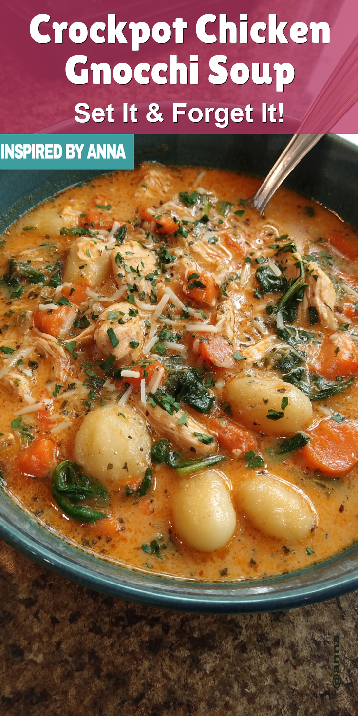 Crockpot Chicken Gnocchi Soup served warm with cozy spices