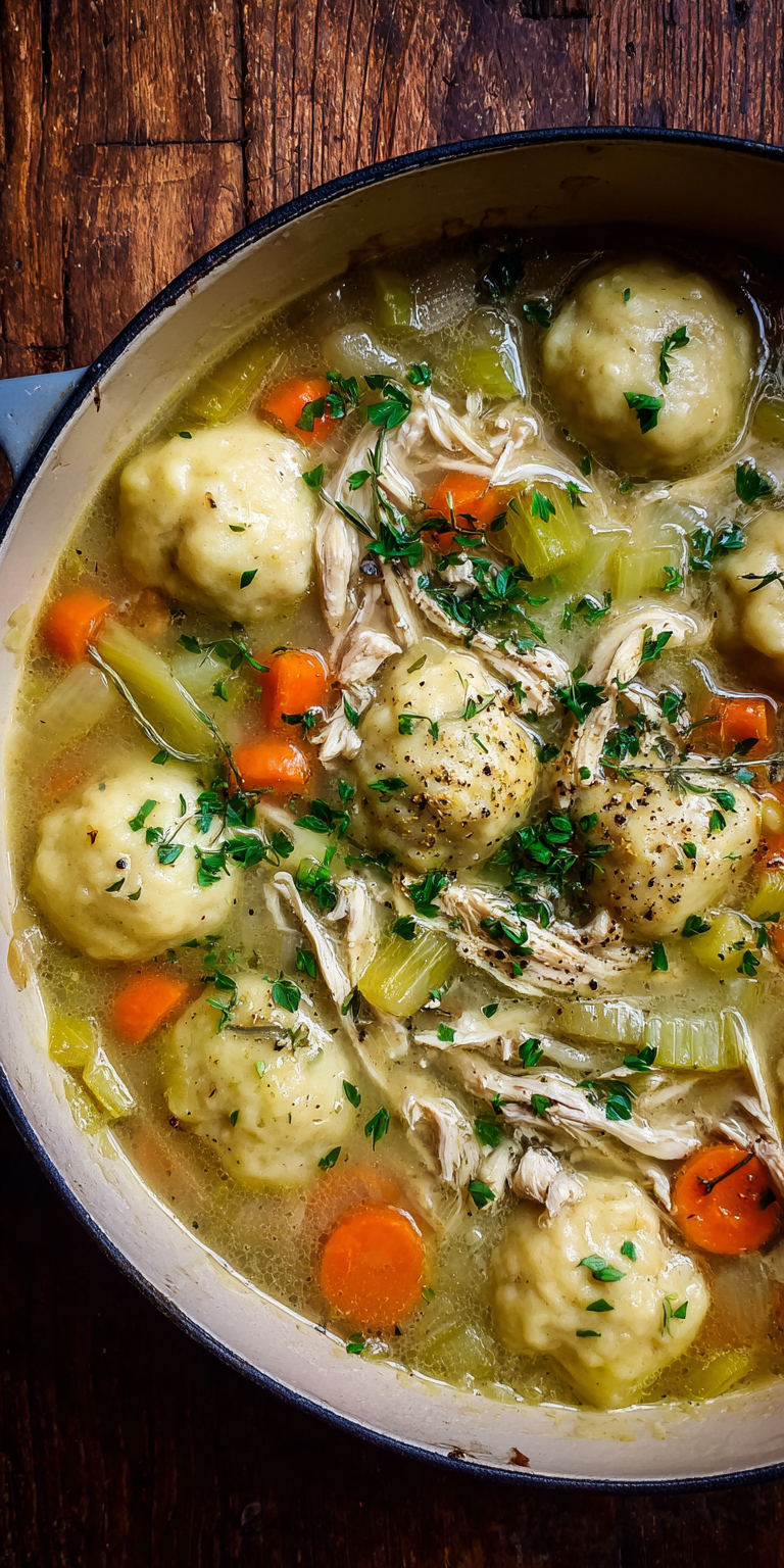 From Scratch Chicken And Dumplings served warm with cozy spices