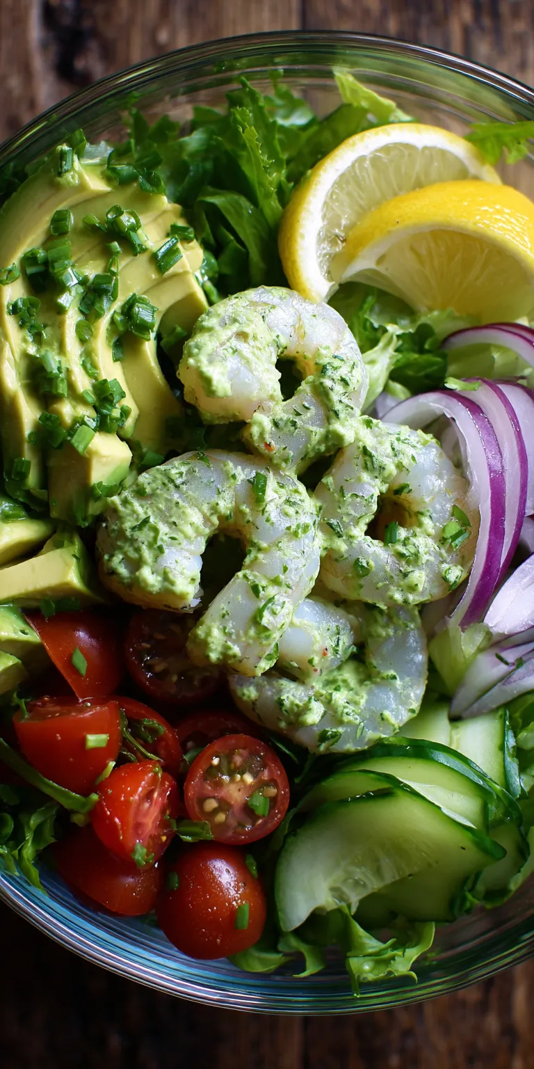 Green Goddess Salad with Shrimp served warm with cozy spices