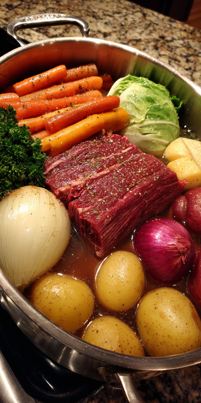 Irish Corned Beef Boiled Dinner served warm with cozy spices