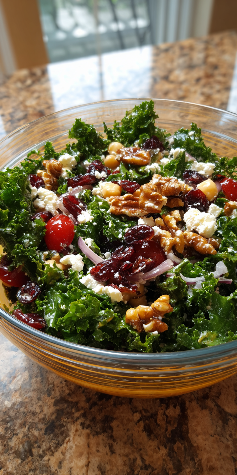 Kale and Walnut Mediterranean Salad served warm with cozy spices