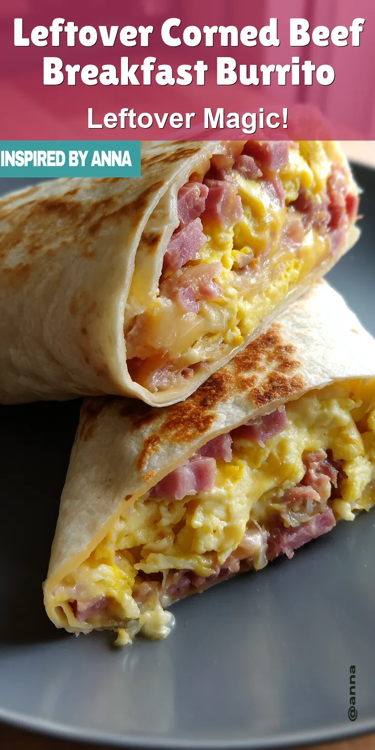 Leftover Corned Beef Breakfast Burrito served warm with cozy spices