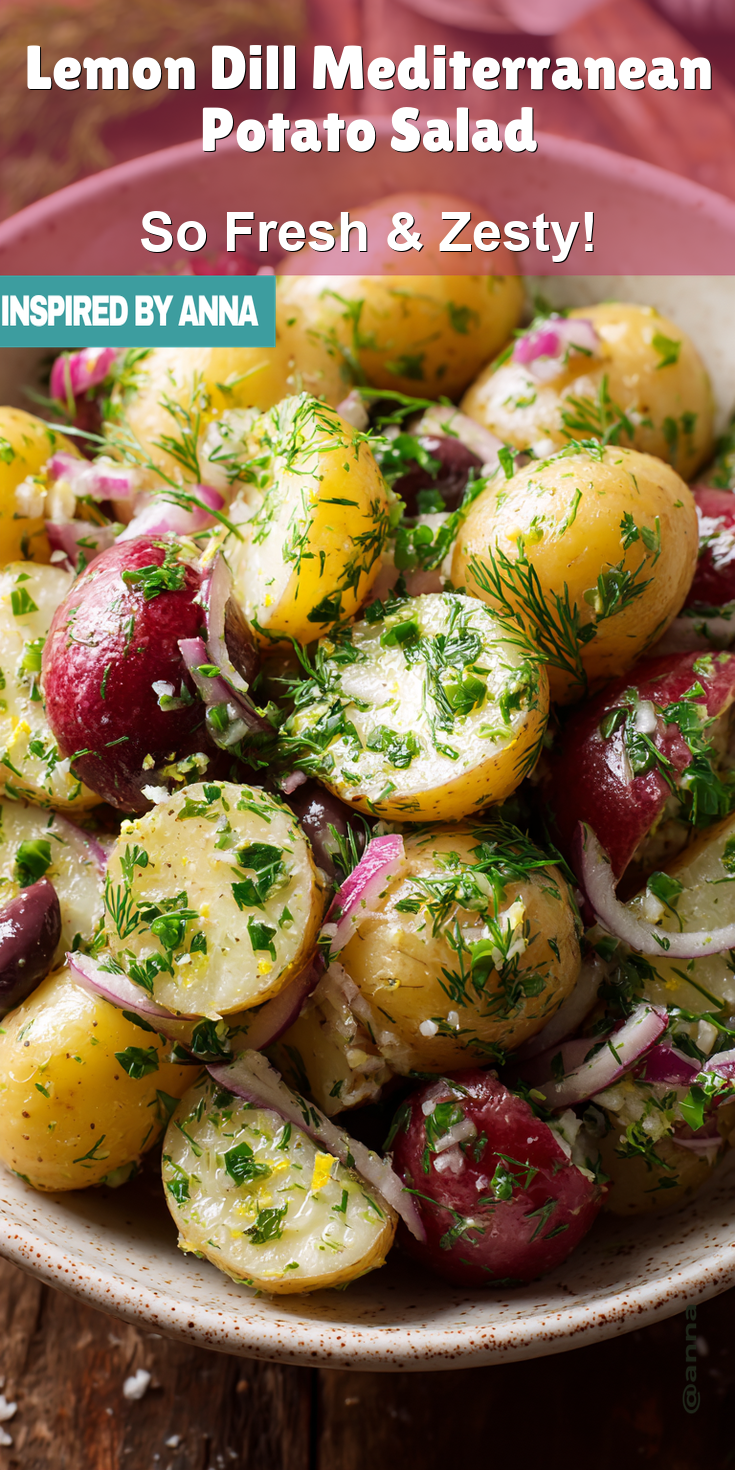 Lemon Dill Mediterranean Potato Salad served warm with cozy spices