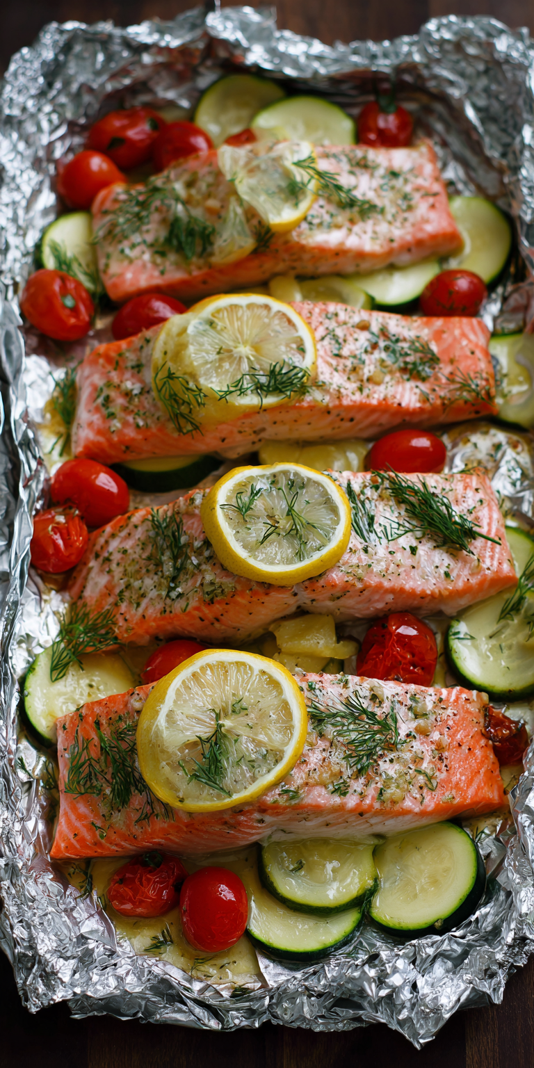 Lemon Dill Salmon Foil Packets served warm with cozy spices
