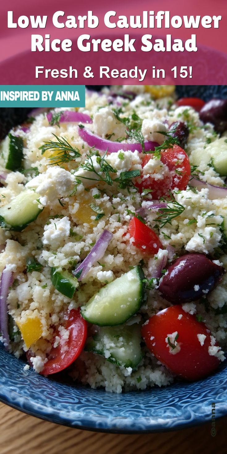 Low Carb Cauliflower Rice Greek Salad served warm with cozy spices