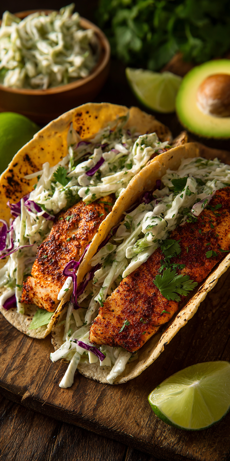 Mahi Mahi Fish Tacos Seafood served warm with cozy spices