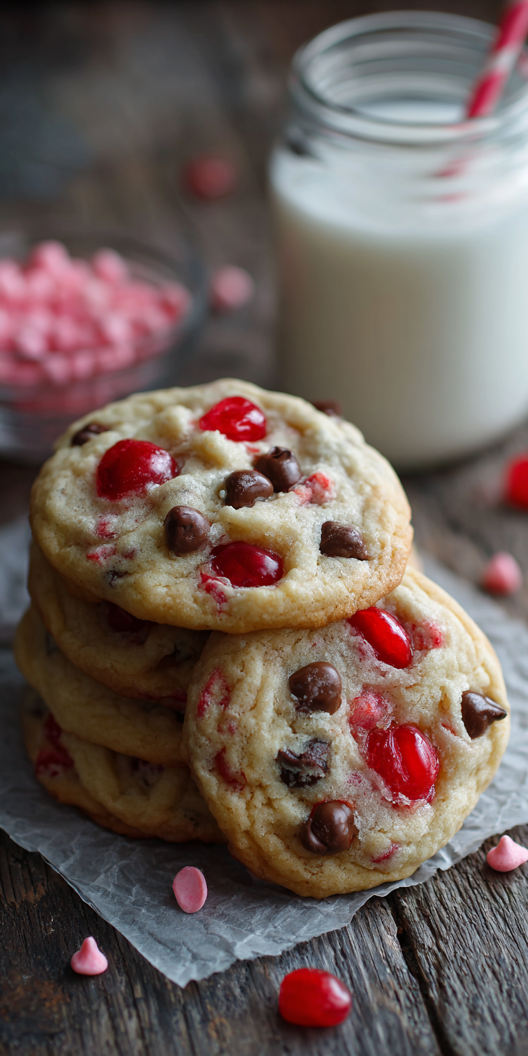 Maraschino Cherry Chocolate Chip Cookies served warm with cozy spices