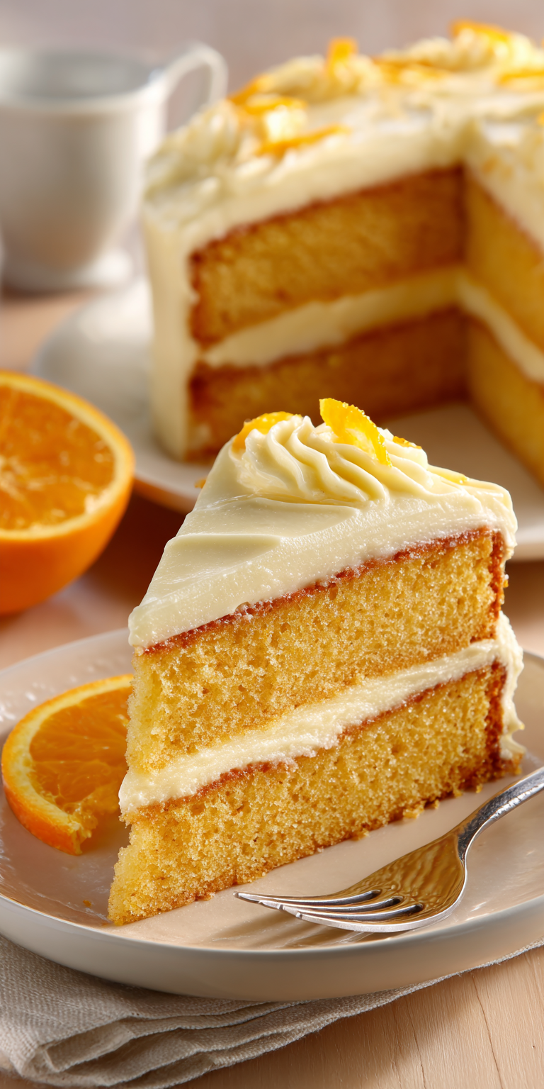 Orange Creamsicle Cake with Vanilla Frosting served warm with cozy spices