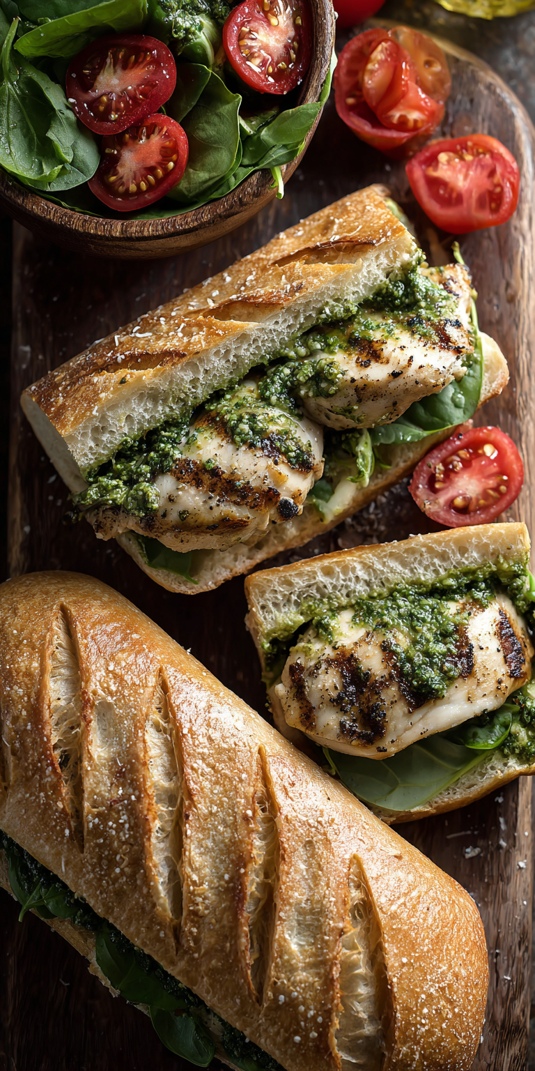 Pesto Chicken Sandwich for Lunch served warm with cozy spices