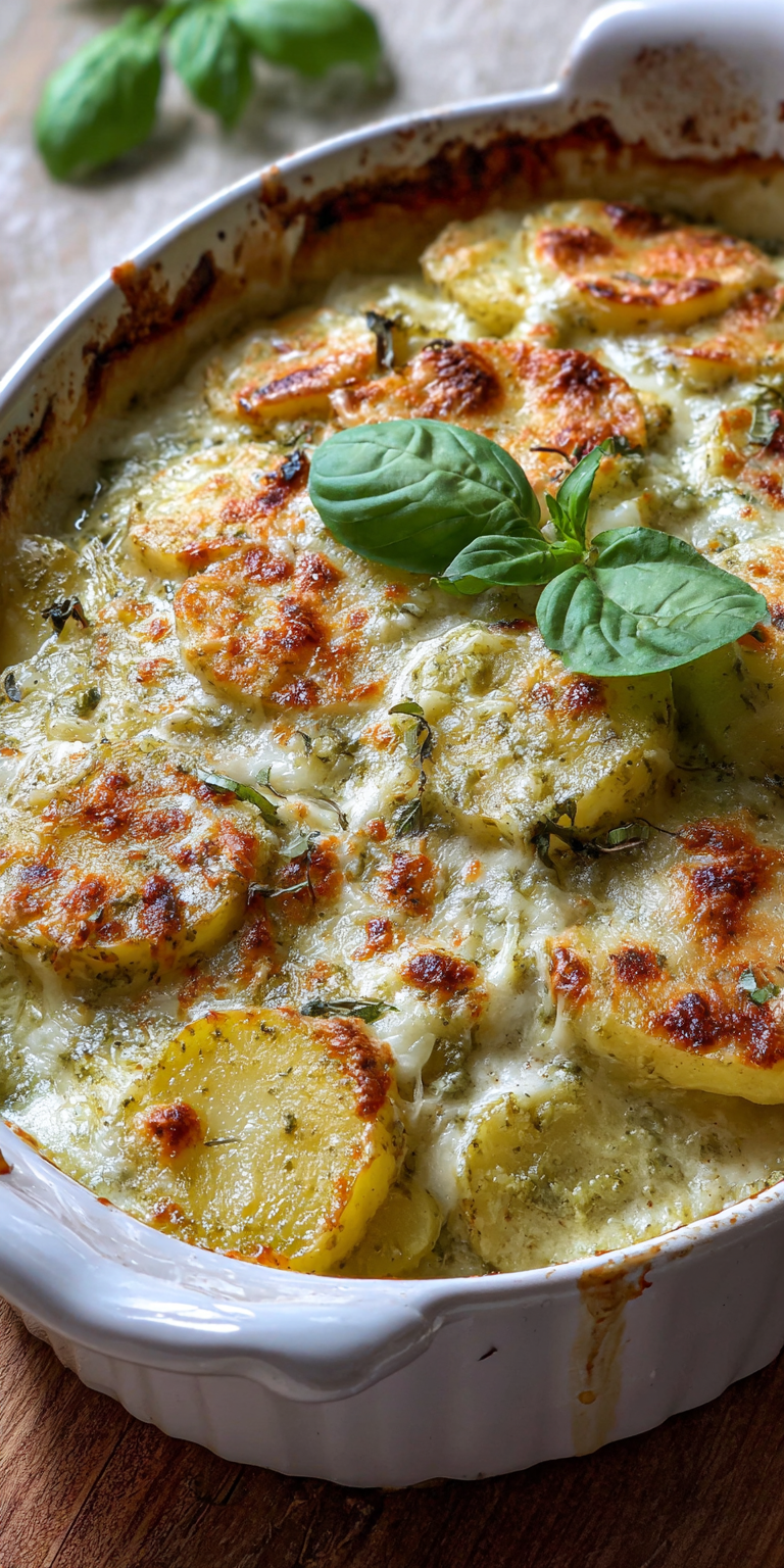 Pesto Cream Scalloped Potatoes Recipe