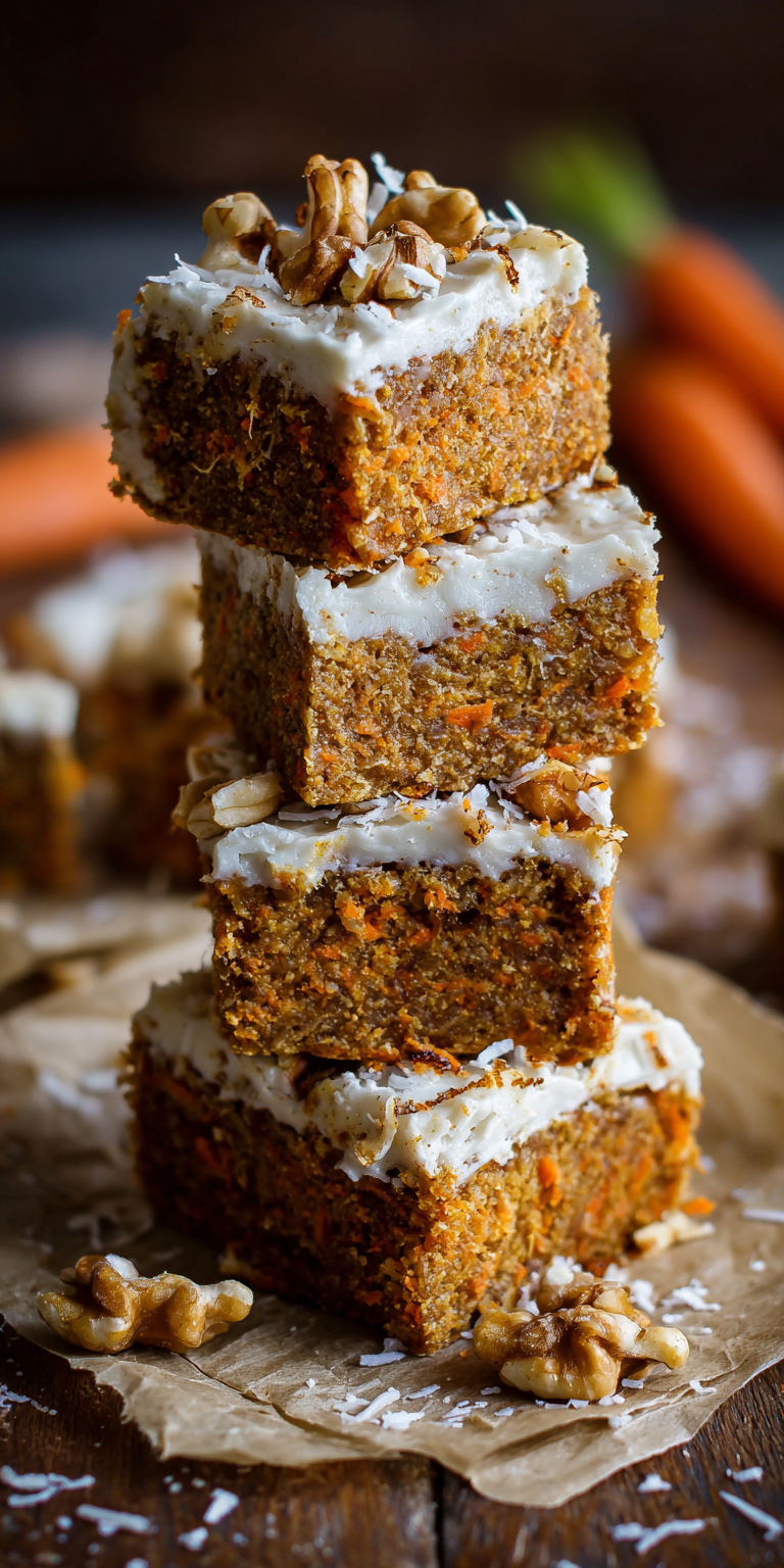 Raw Vegan Carrot Cake Bars served warm with cozy spices