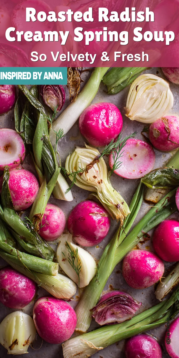 Roasted Radish Creamy Spring Soup served warm with cozy spices