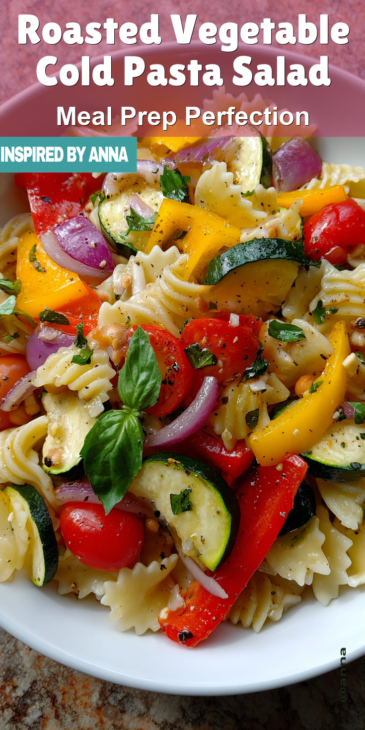 Roasted Vegetable Cold Pasta Salad served warm with cozy spices