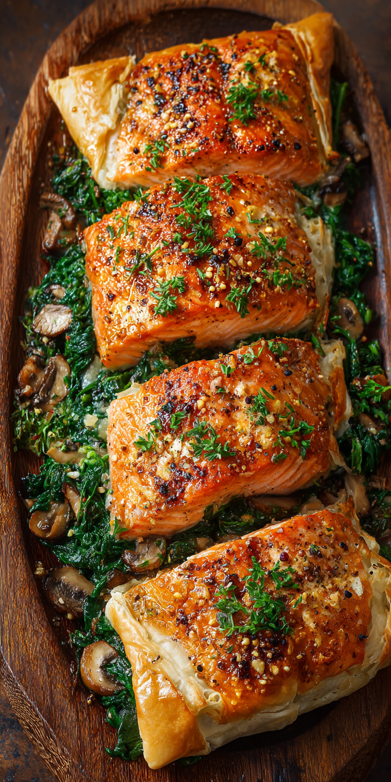Salmon Wellington Puff Pastry served warm with cozy spices