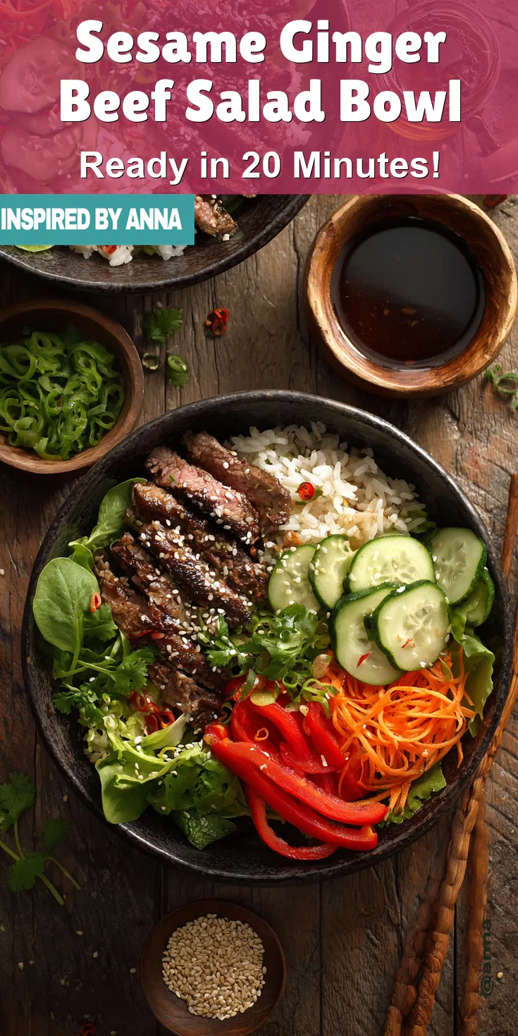 Sesame Ginger Beef Salad Bowl served warm with cozy spices