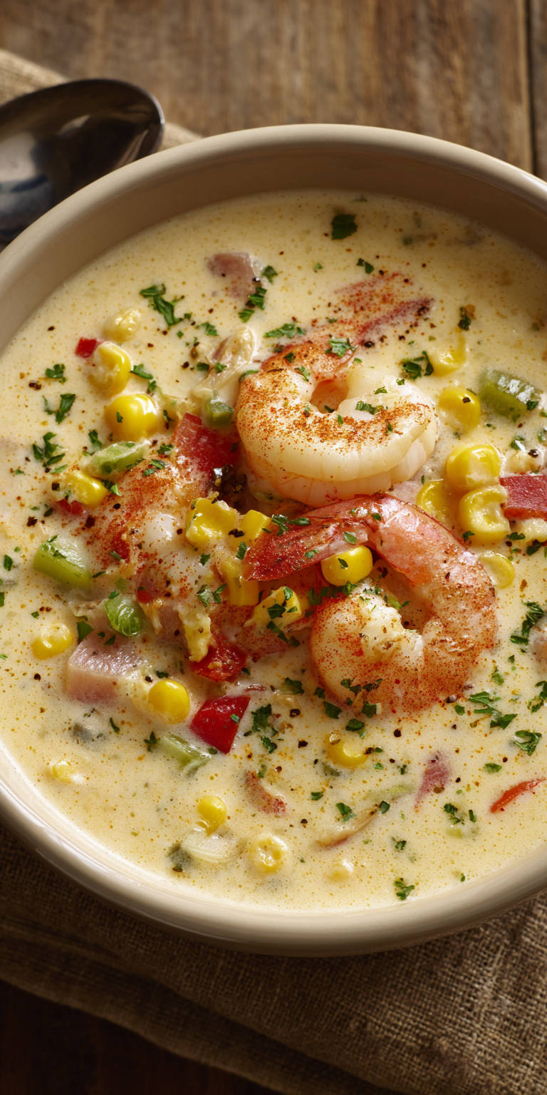 Shrimp and Corn Bisque Soup Recipes served warm with cozy spices