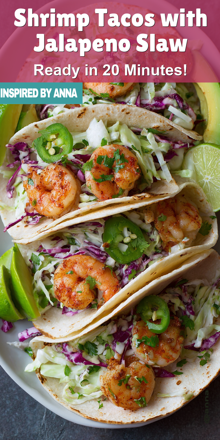 Shrimp Tacos with Jalapeno Slaw served warm with cozy spices