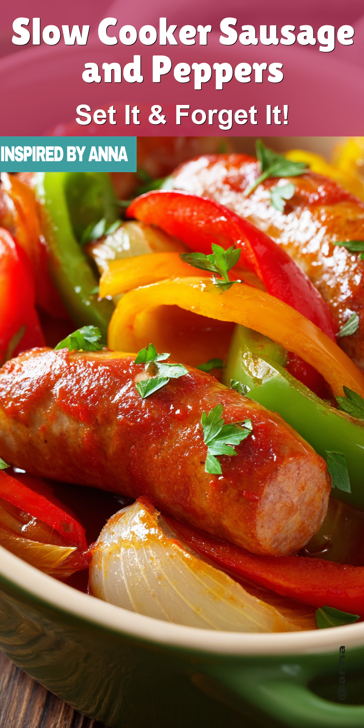 Slow Cooker Sausage and Peppers served warm with cozy spices