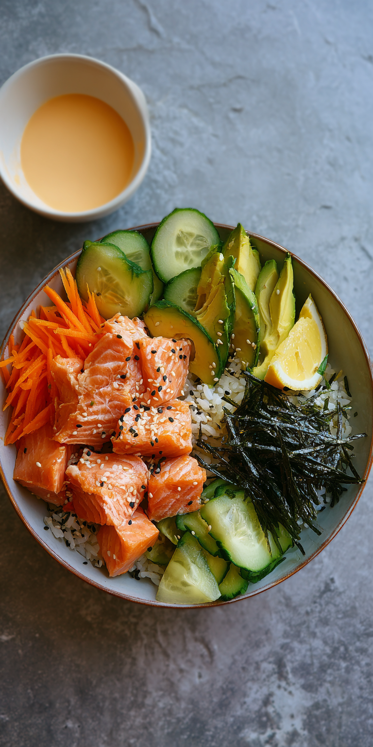 Spicy Mayo Salmon Rice Bowl served warm with cozy spices