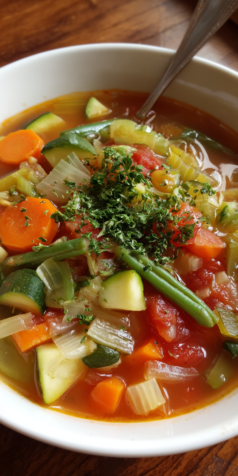 Spring Vegetable Detox Soup served warm with cozy spices