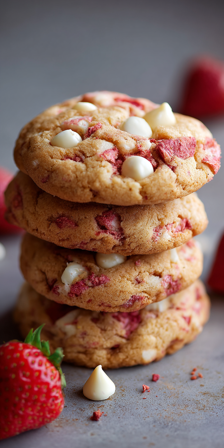 Strawberry Shortcake Cookies with White Chocolate served warm with cozy spices