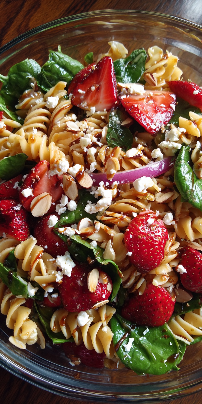 Strawberry Spinach Balsamic Pasta Salad Recipe