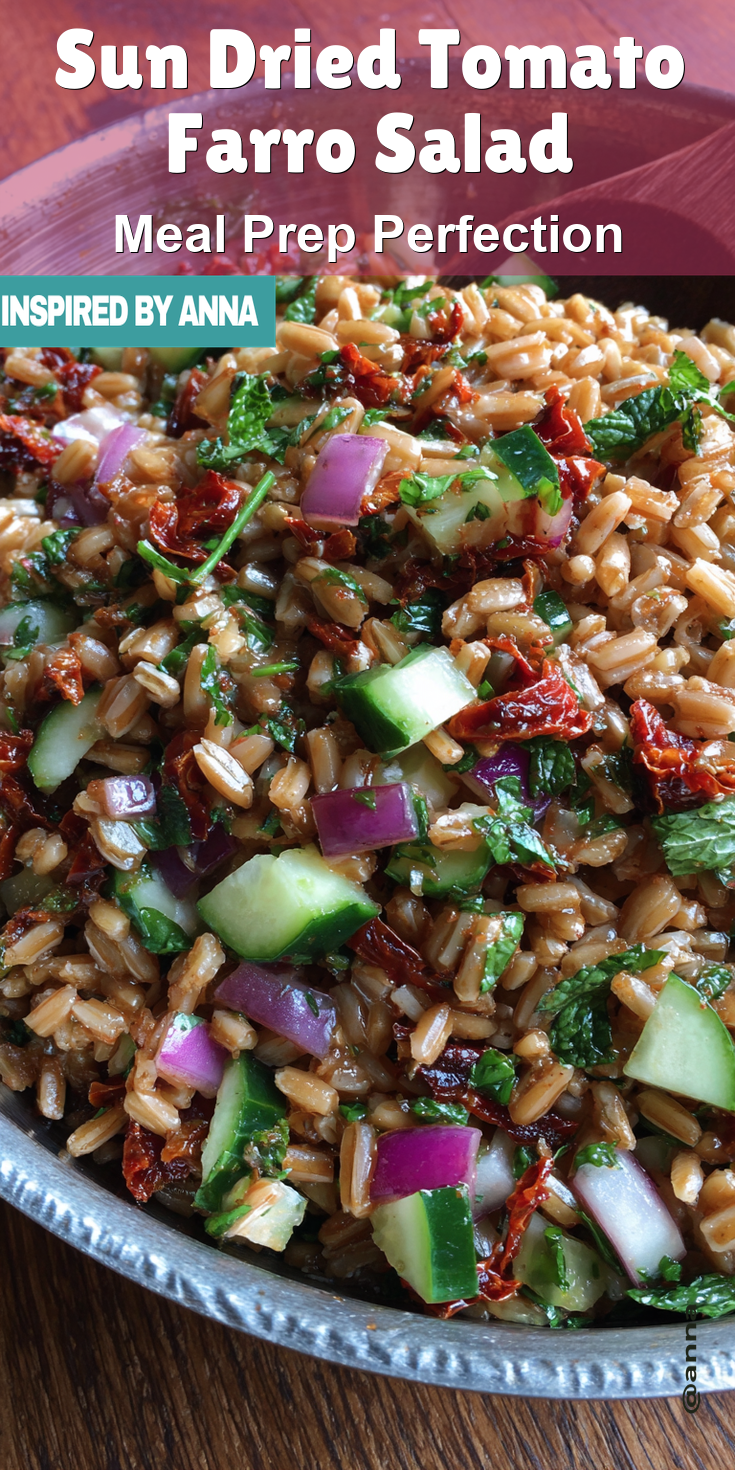 Sun Dried Tomato Farro Salad served warm with cozy spices