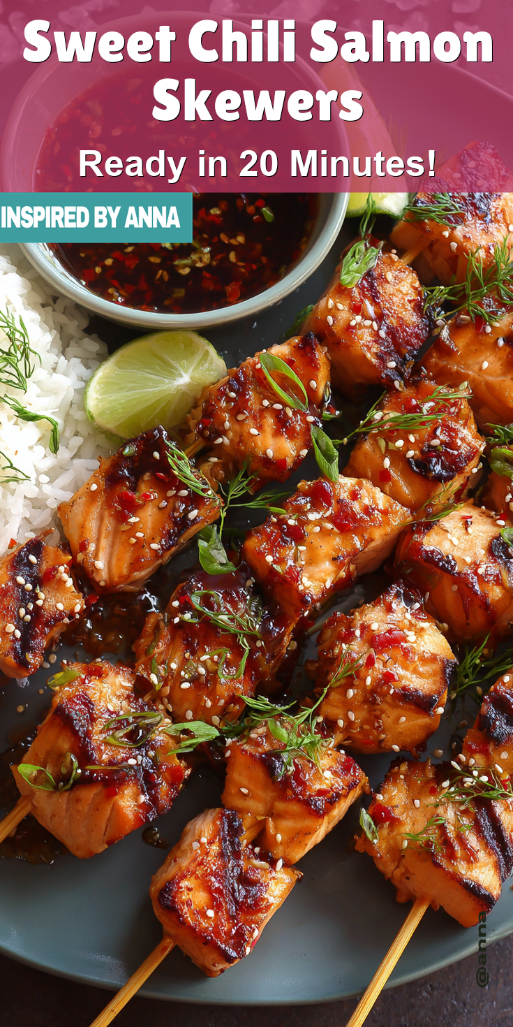 Sweet Chili Salmon Skewers served warm with cozy spices