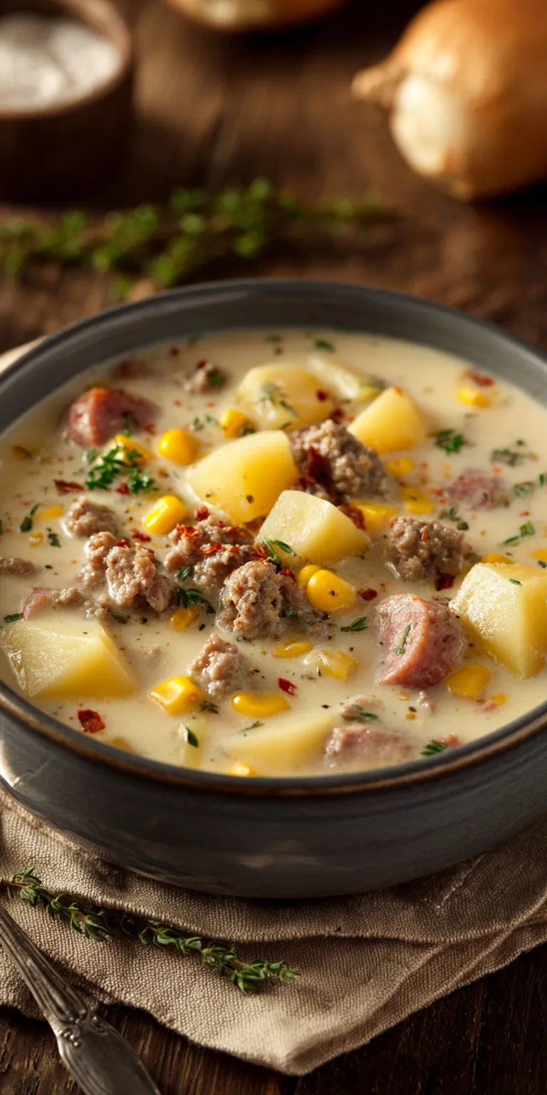 Venison Potato and Corn Chowder served warm with cozy spices