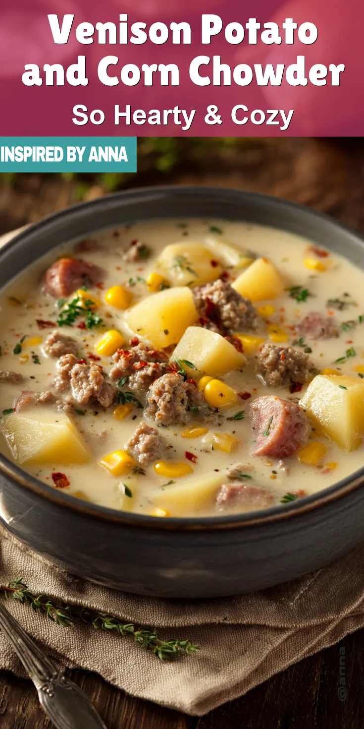 Venison Potato and Corn Chowder served warm with cozy spices