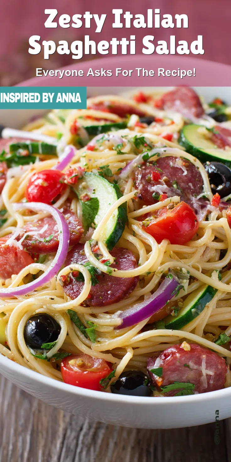Zesty Italian Spaghetti Salad served warm with cozy spices