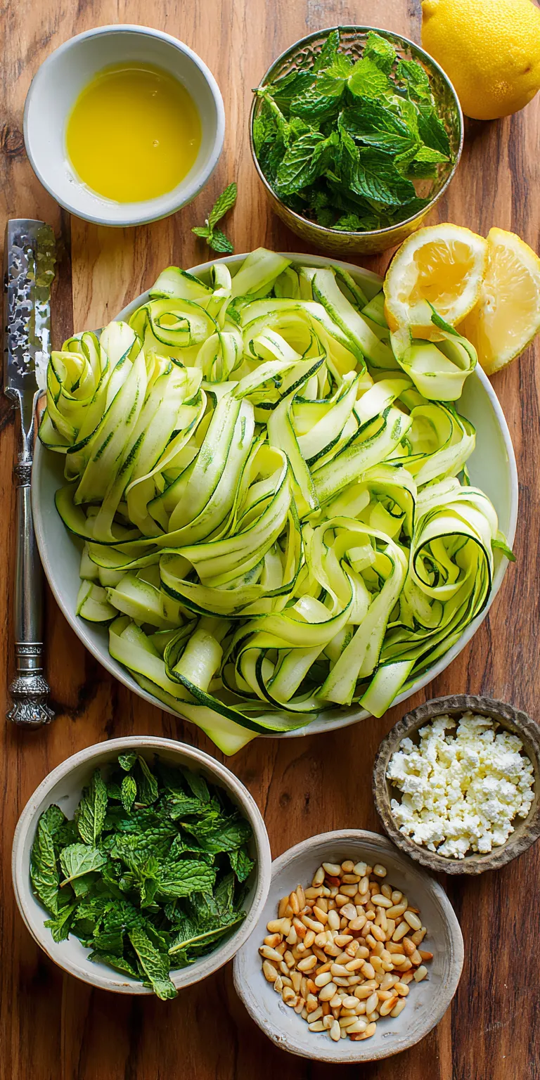 Zucchini Ribbon and Pine Nut Salad served warm with cozy spices