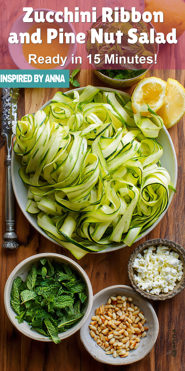Zucchini Ribbon and Pine Nut Salad served warm with cozy spices