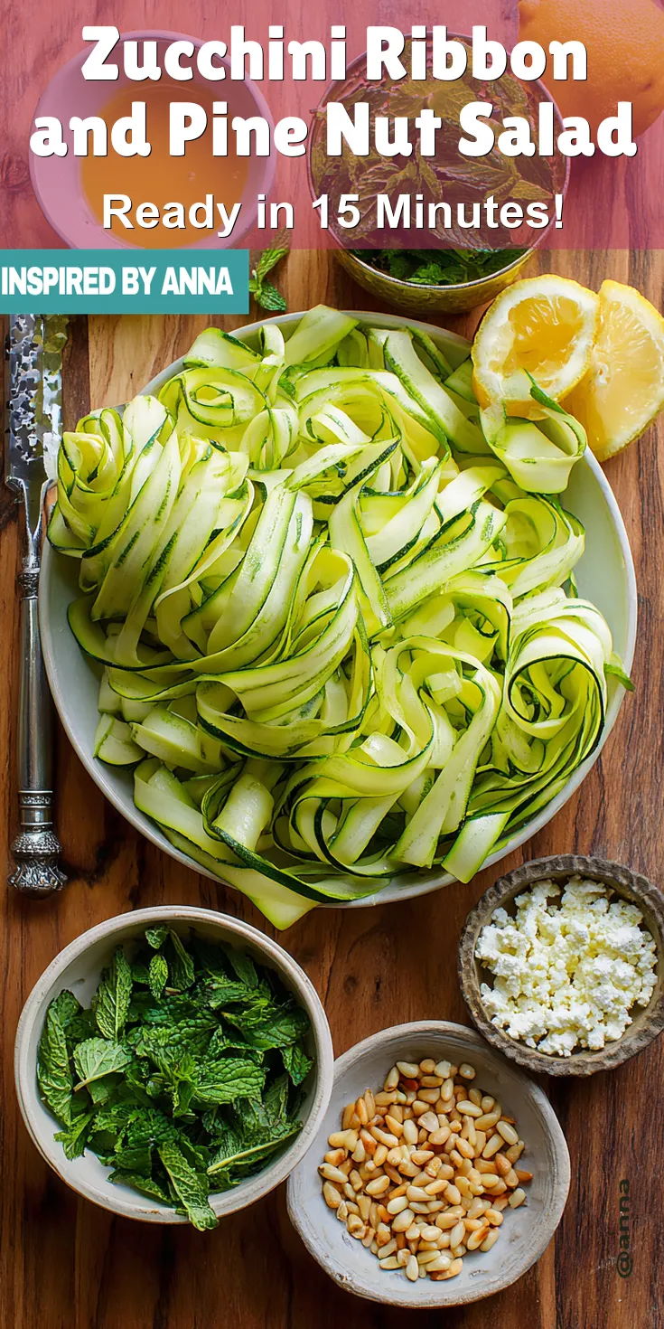 Zucchini Ribbon and Pine Nut Salad served warm with cozy spices