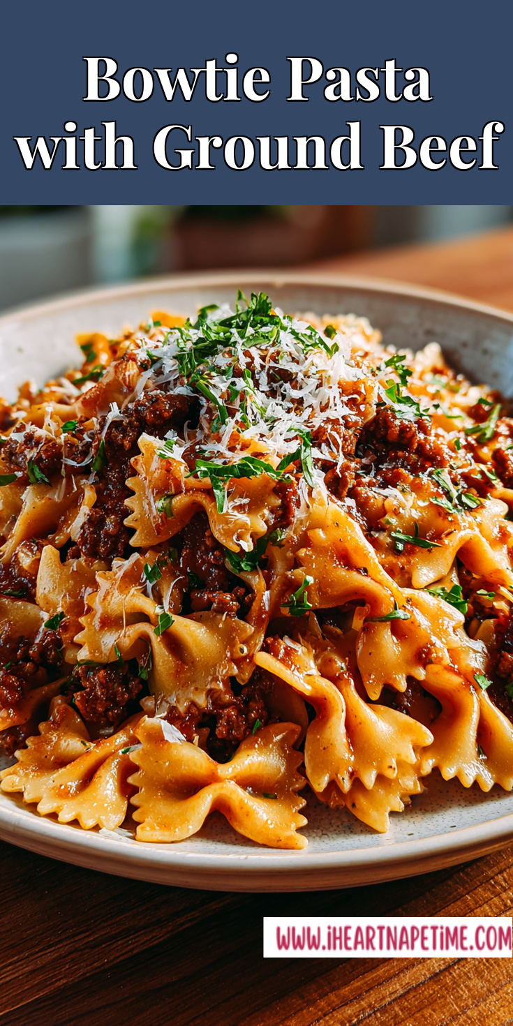Bowtie Pasta with Ground Beef served warm with cozy spices