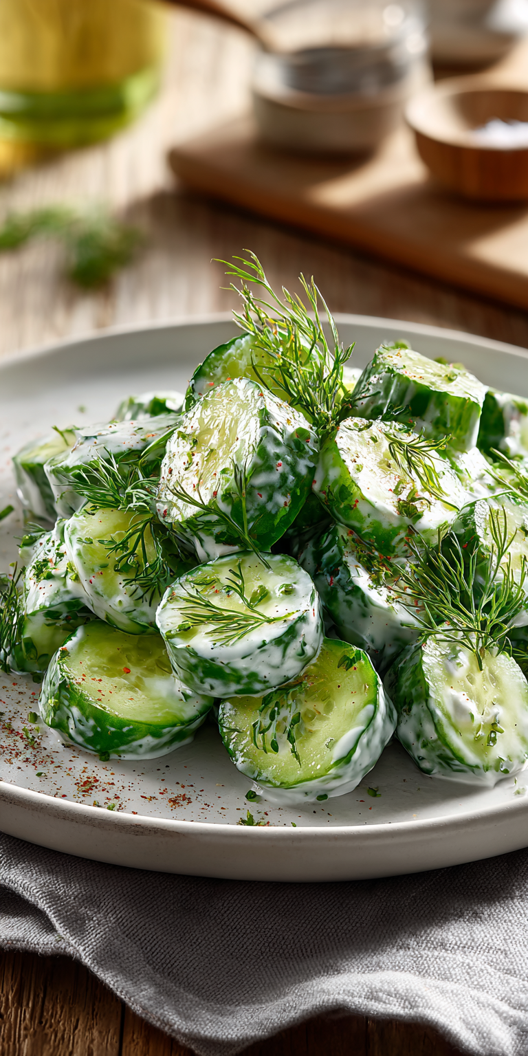 Dill Yogurt Cucumber Salad served warm with cozy spices