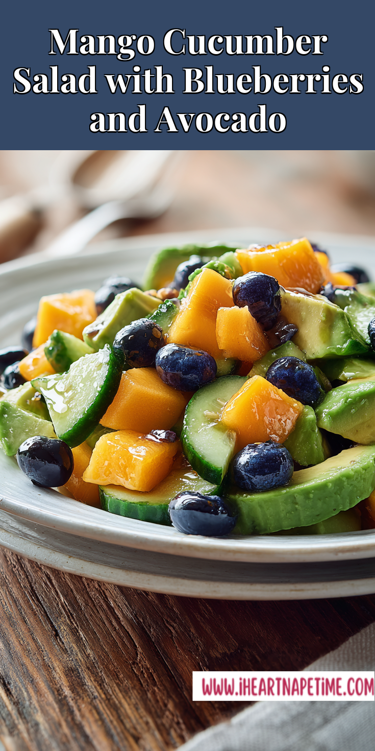 Mango Cucumber Salad with Blueberries and Avocado served warm with cozy spices