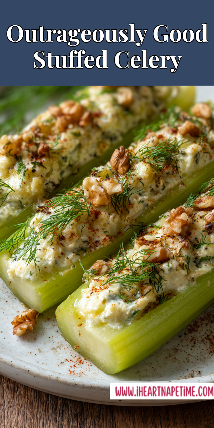 Outrageously Good Stuffed Celery served warm with cozy spices