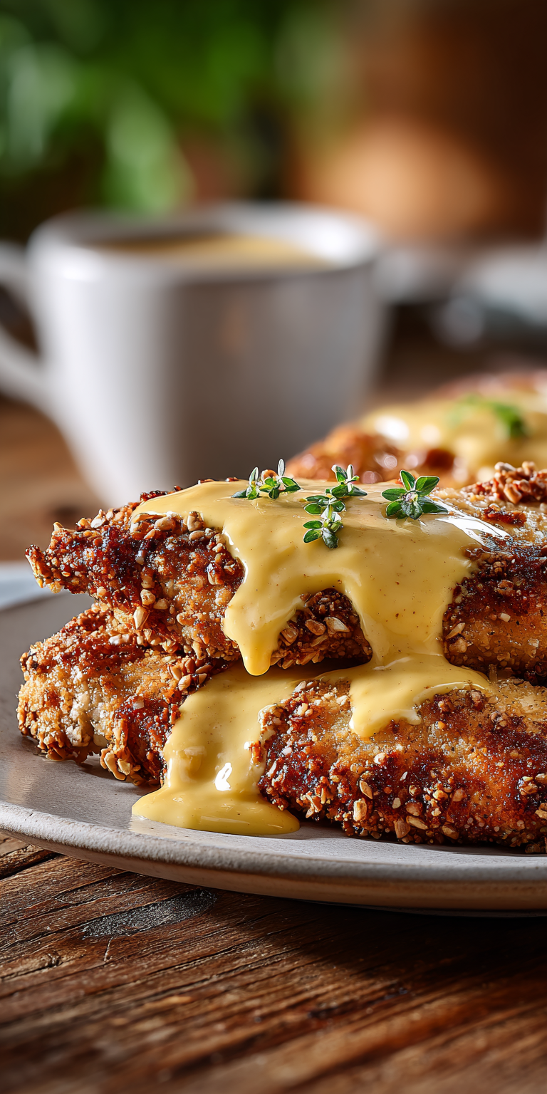 Pretzel-Crusted Chicken with Creamy Mustard Cheddar Sauce Recipe
