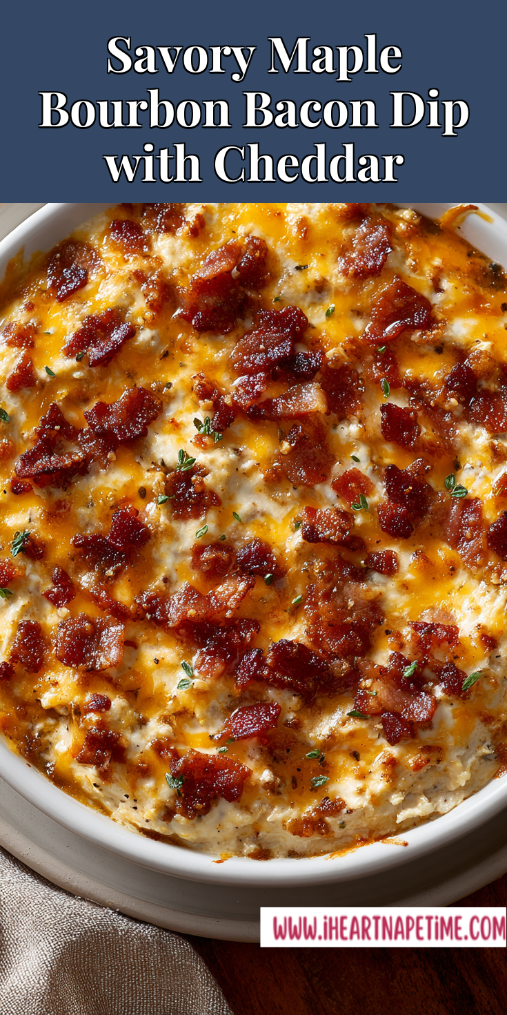 Savory Maple Bourbon Bacon Dip with Cheddar served warm with cozy spices