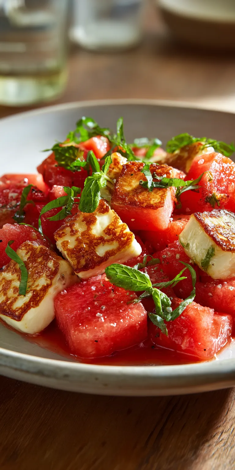 Watermelon Feta Salad served warm with cozy spices